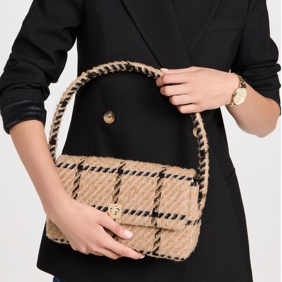 Anine Bing Handbags - Anine Bing Nico Camel Check Pattern Twill Fabric Shoulder Bag